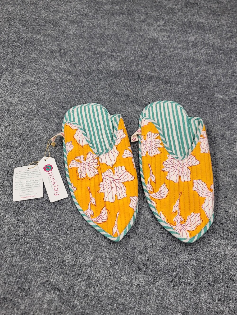 Womans Pinklay Quilted Handblock Print Floral Slippers L/XL